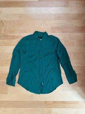 J. Crew Emerald Green Silk Button-Up Blouse